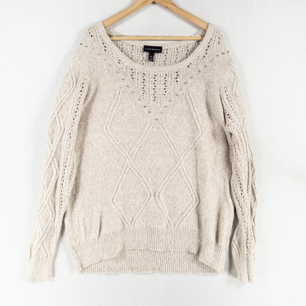 Lane Bryant Sweater Womens 18/20 Beige Cotton Blend Studded Pullover Casual